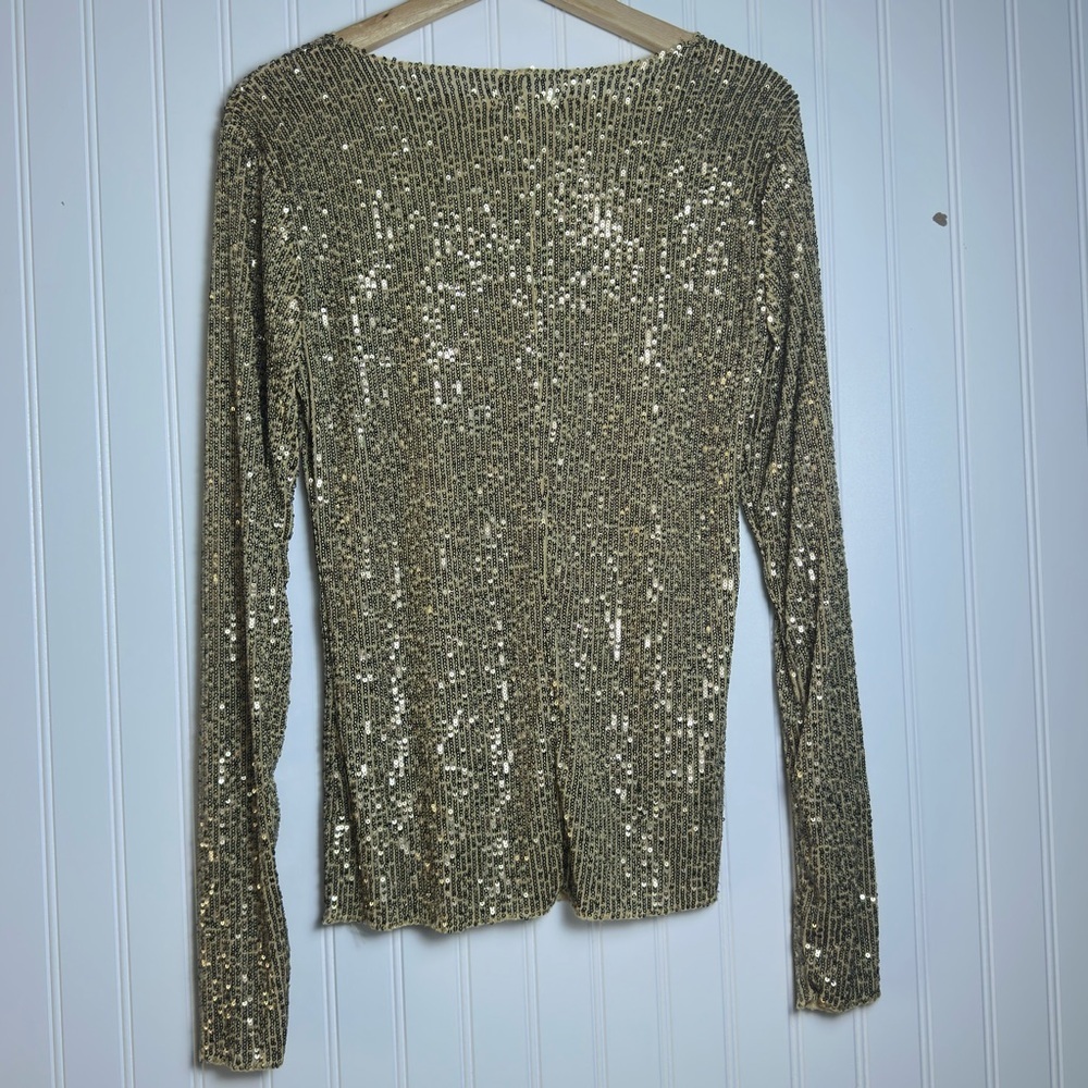 Free People Gold Sequin Crew Neck Long Sleeve Top Pull Over NWT - Picture 8 of 13